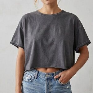 Double Zero Washed Black Cropped T Shirt Boxy Oversized Short Sleeve Grunge